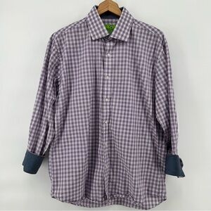 Bristol & Bull‎ Men’s L Purple Graph Check Long Sleeve Button Up Shirt Flip Cuff